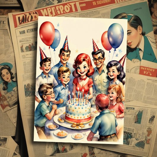 水彩おもしろい漫画誕生日シーン 招待状