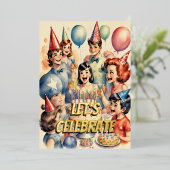 水彩おもしろい漫画誕生日シーン 箔招待状 (立ち正面)