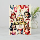 水彩おもしろい漫画誕生日シーン 箔招待状 (立ち正面)