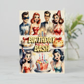 水彩おもしろい漫画誕生日シーン 箔招待状 (立ち正面)