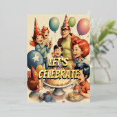 水彩おもしろい漫画誕生日シーン 箔招待状 (立ち正面)