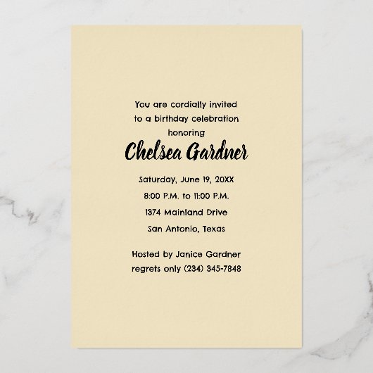 水彩おもしろい漫画誕生日シーン 箔招待状 (裏面)