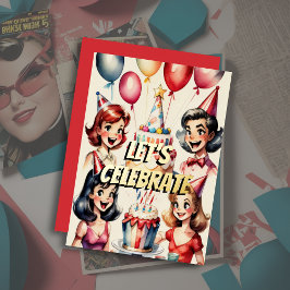 水彩おもしろい漫画誕生日シーン 箔招待状