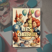 水彩おもしろい漫画誕生日シーン 箔招待状