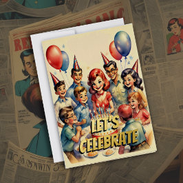 水彩おもしろい漫画誕生日シーン 箔招待状