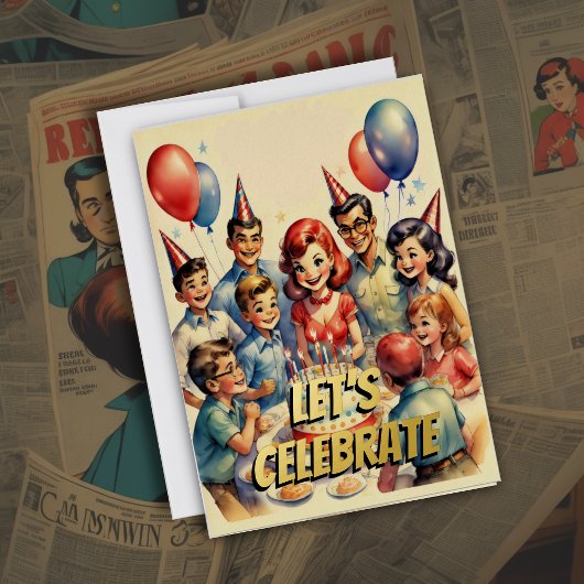 水彩おもしろい漫画誕生日シーン 箔招待状