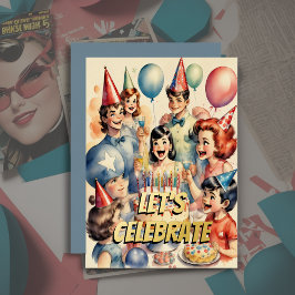 水彩おもしろい漫画誕生日シーン 箔招待状