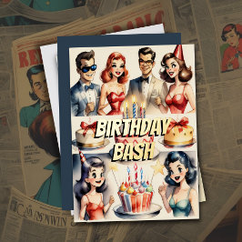 水彩おもしろい漫画誕生日シーン 箔招待状