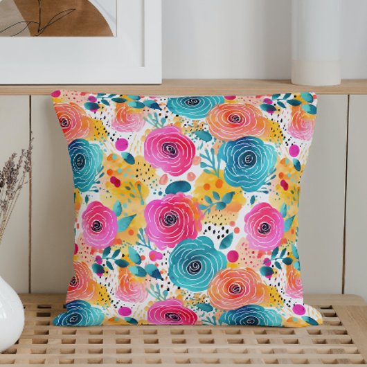 水彩お洒落バラ クッション