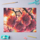 水彩お洒落ピンクさくらんぼ花 薄葉紙 (クラフト)