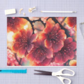 水彩お洒落ピンクさくらんぼ花 薄葉紙 (クラフト)