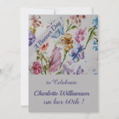 水彩お洒落フローラ誕生日 招待状 (正面)