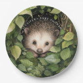 水彩お洒落ベビーハリネズミ赤ちゃんシャワー ペーパープレート (正面)