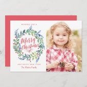 水彩お洒落リースクリスマスフォトカード シーズンカード (正面/裏面)