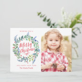 水彩お洒落リースクリスマスフォトカード シーズンカード (スタンド正面)