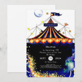 水彩お洒落回路誕生日 招待状 (正面/裏面)