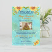 水彩お祝いの生活葬儀写真ブルー 招待状 (スタンド正面)