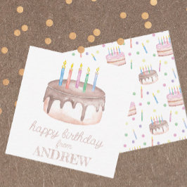 水彩お誕生日ケーキギフトエンクロージャ ノートカード