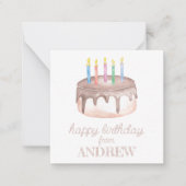 水彩お誕生日ケーキギフトエンクロージャ ノートカード (正面)