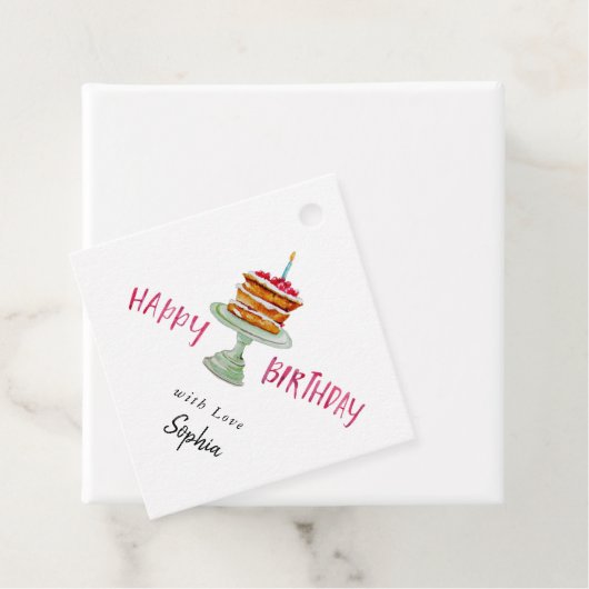 水彩お誕生日ケーキハッピーバースデーギフトラベル フェイバータグ (インサイチュ)