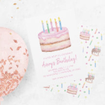 水彩お誕生日ケーキパーティの招待状