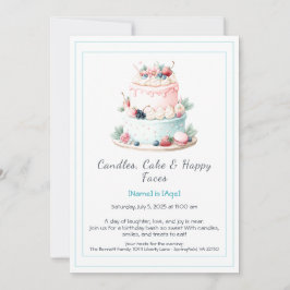 水彩お誕生日ケーキ招待状 – 甘い 招待状