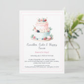 水彩お誕生日ケーキ招待状 – 甘い 招待状 (スタンド正面)