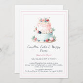 水彩お誕生日ケーキ招待状 – 甘い 招待状 (正面/裏面)