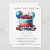 水彩お誕生日ケーキ招待状 – 甘い 招待状 (正面/裏面)