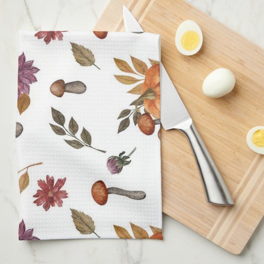 水彩かぼちゃきのこ秋秋をテーマにした キッチンタオル (四つ折り)