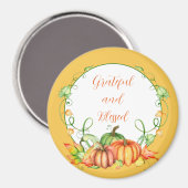 水彩かぼちゃとつる植物リースカスタム マグネット (正面/裏面)