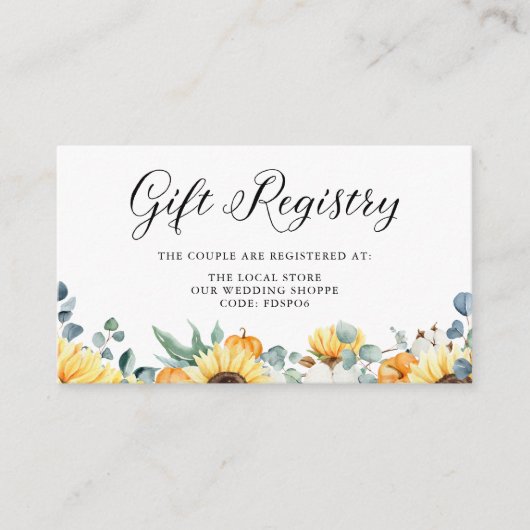 水彩かぼちゃとひまわり結婚の登録簿 エンクロージャーカード (正面)