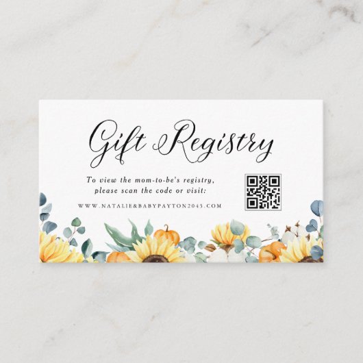 水彩かぼちゃとひまわりQRコードレジストリ エンクロージャーカード (正面)