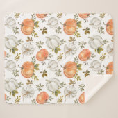 水彩かぼちゃと紅葉の紅葉 シェルパブランケット (正面(横))