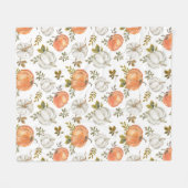 水彩かぼちゃと紅葉の紅葉 フリースブランケット (正面(横))