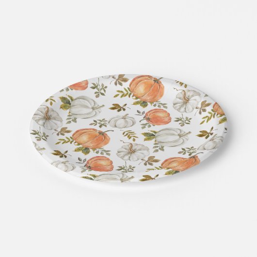 水彩かぼちゃと紅葉の紅葉 ペーパープレート (アングル)