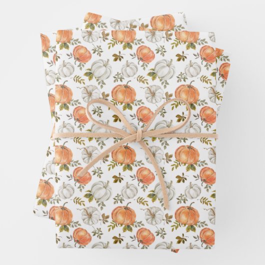 水彩かぼちゃと紅葉の紅葉 ラッピングペーパーシート (インサイチュ)