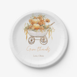 水彩かぼちゃのキャリッジ秋の赤ちゃんシャワー ペーパープレート