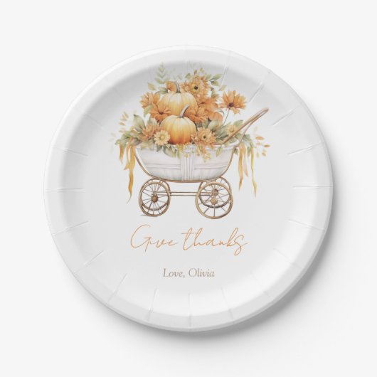 水彩かぼちゃのキャリッジ秋の赤ちゃんシャワー ペーパープレート (正面)