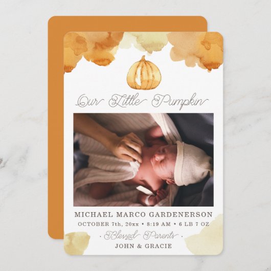 水彩かぼちゃのベビー発表 案内状 (正面/裏面)