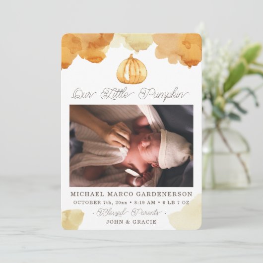 水彩かぼちゃのベビー発表 案内状 (スタンド正面)