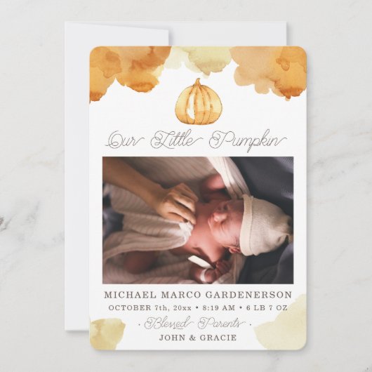 水彩かぼちゃのベビー発表 案内状 (正面)