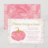 水彩かぼちゃの女の子の赤ちゃんシャワーを持って本をもたらす エンクロージャーカード (正面/裏面)