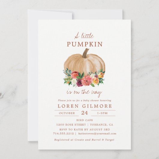 水彩かぼちゃの秋のベビーシャワー 招待状 (正面)
