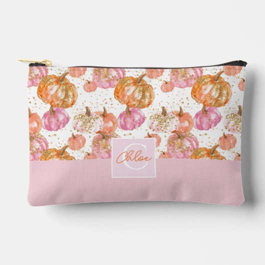 水彩かぼちゃの秋パターン アクセサリーポーチ (正面)