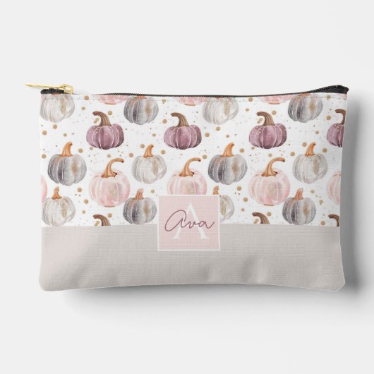 水彩かぼちゃの秋パターン アクセサリーポーチ (正面)