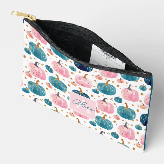 水彩かぼちゃの秋パターン アクセサリーポーチ (見開き)