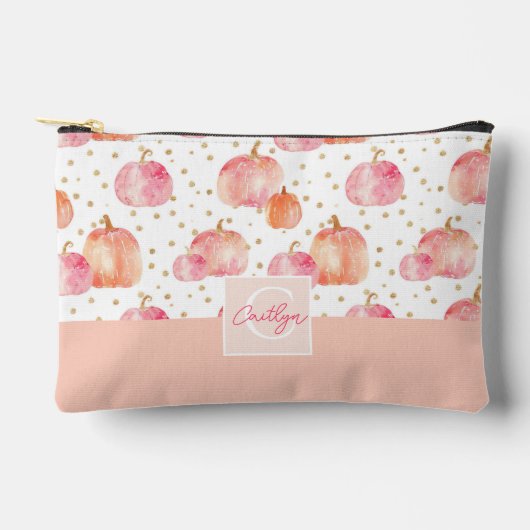 水彩かぼちゃの秋パターン アクセサリーポーチ (正面)