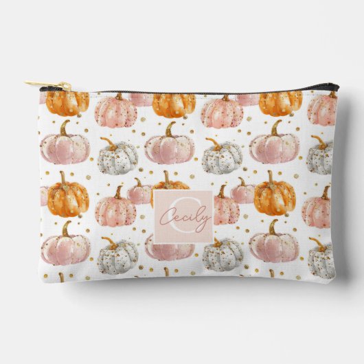 水彩かぼちゃの秋パターン アクセサリーポーチ (正面)