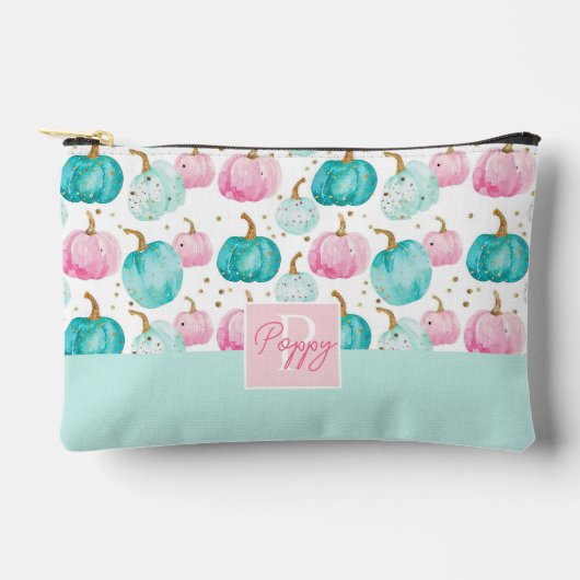 水彩かぼちゃの秋パターン アクセサリーポーチ (正面)